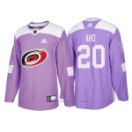 Camiseta Hockey Hombre Autentico Carolina Hurricanes 20 Sebastian Aho Hockey Fights Cancer 2018 Violeta