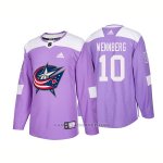 Camiseta Hockey Hombre Autentico Columbus Blue Jackets 10 Alexander Wennberg Hockey Fights Cancer 2018 Violeta