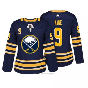 Camiseta Hockey Mujer Buffalo Sabres 9 Evander Kane Azul Autentico Jugador