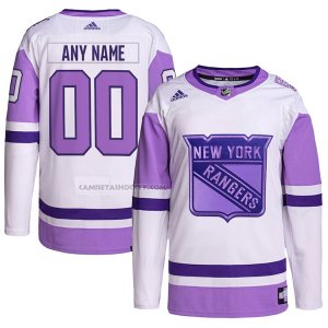 Camiseta Hockey New York Rangers Personalizada Fights Cancer Autentico Blanco Violeta