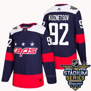 Camiseta Hockey Hombre Washington Capitals 92 Evgeny Kuznetsov Azul 2018 Stadium Series Autentico