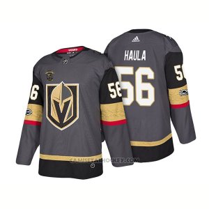 Camiseta Hockey Hombre Autentico Vegas Golden Knights 56 Erik Haula Steel Home Jugador 2018 Gris