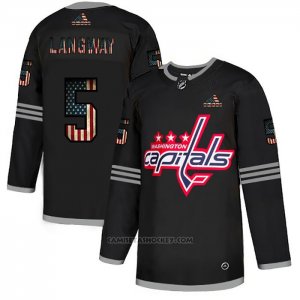 Camiseta Hockey Washington Capitals Rod Langway (2)2020 USA Flag Negro