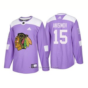 Camiseta Hockey Hombre Autentico Chicago Blackhawks 15 Artem Anisimov Hockey Fights Cancer 2018 Violeta