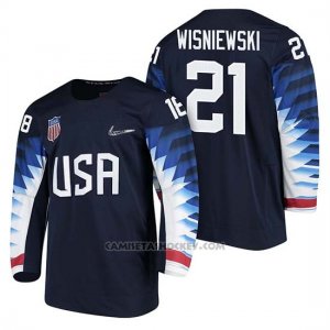 Camiseta USA Team Hockey 2018 Olympic James Wisniewski 2018 Olympic Azul