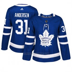 Camiseta Mujer Maple Leafs 31 Frederik Andersen Blue Adizero Jugador Home