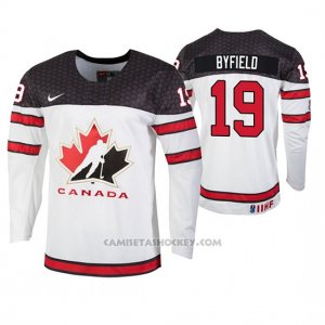 Camiseta Hockey Canada Quinton Byfield 2019 Hlinka Gretzky Cup Blanco
