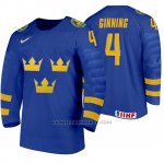 Camiseta Hockey Suecia Adam Ginning Away 2020 IIHF World Junior Championship Azul