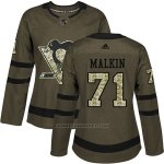 Camiseta Hockey Mujer Penguins 71 Evgeni Malkin Salute To Service 2018 Verde
