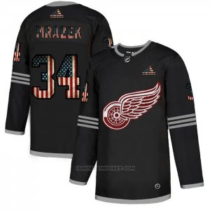 Camiseta Hockey Detroit Red Wings Petr Mrazek 2020 USA Flag Negro