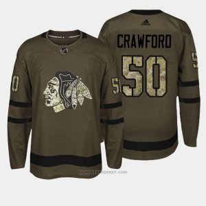 Camiseta Hockey Hombre Chicago Blackhawks 50 Corey Crawford Verde Salute To Service