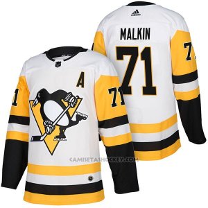 Camiseta Hockey Hombre Autentico Pittsburgh Penguins 71 Evgeni Malkin Away 2018 Blanco