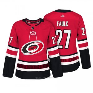 Camiseta Hockey Mujer Carolina Hurricanes 27 Justin Faulk Rojo Autentico Jugador