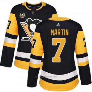 Camiseta Hockey Mujer Pittsburgh Penguins 7 Paul Martin Negro 50 Anniversary Home Premier