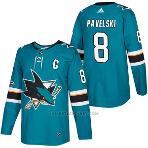 Camiseta Hockey Hombre Autentico San Jose Sharks 8 Joe Pavelski Teal Home 2018 Blanco