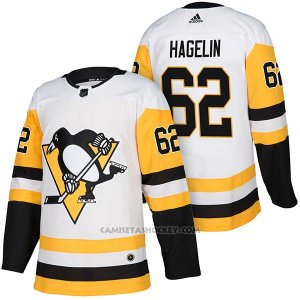Camiseta Hockey Hombre Autentico Pittsburgh Penguins 62 Carl Hagelin Away 2018 Blanco