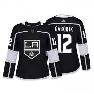 Camiseta Hockey Mujer Los Angeles Kings 12 Marian Gaborik Negro Autentico Jugador