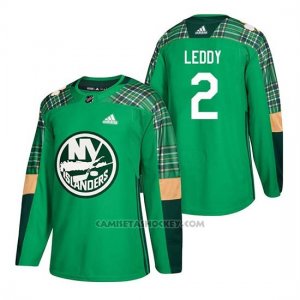 Camiseta New York Islanders Nick Leddy 2018 St. Patrick's Day Verde