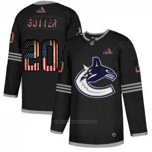 Camiseta Hockey Vancouver Canucks Brandon Sutter 2020 USA Flag Negro2