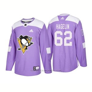 Camiseta Hockey Hombre Autentico Pittsburgh Penguins 62 Carl Hagelin Hockey Fights Cancer 2018 Violeta