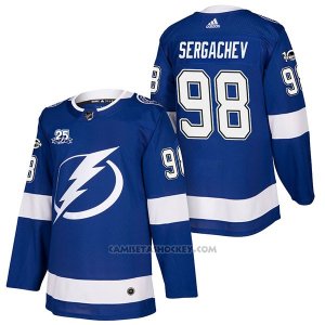Camiseta Hockey Hombre Autentico Tampa Bay Lightning 98 Mikhail Sergachev Home 2018 Azul