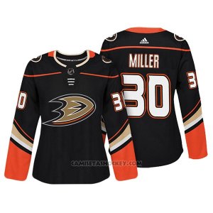Camiseta Hockey Mujer Anaheim Ducks 30 Ryan Miller Negro Autentico Jugador