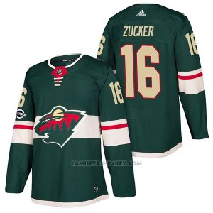 Camiseta Hockey Hombre Autentico Minnesota Wild 16 Jason Zucker Home 2018 Verde