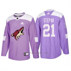 Camiseta Arizona Coyotes Derek Stepan Hockey Fights Cancer Violeta