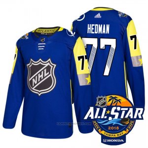 Camiseta Hockey Hombre Tampa Bay Lightning 77 Victor Hedman Azul 2018 All Star Autentico