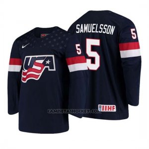 Camiseta USA Team Adam Samuelsson 2018 Iihf World Championship Jugador Azul
