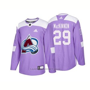 Camiseta Hockey Hombre Autentico Colorado Avalanche 29 Nathan Mackinnon Hockey Fights Cancer 2018 Violeta