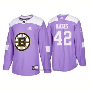 Camiseta Hockey Hombre Autentico Boston Bruins David Backes 2018 Hockey Fights Cancer Violeta