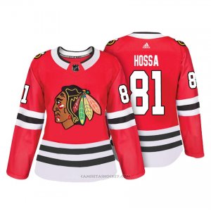 Camiseta Hockey Mujer Chicago Blackhawks 81 Marian Hossa Rojo Autentico Jugador