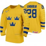 Camiseta Hockey Suecia Elias Lindholm Home 2020 IIHF World Amarillo