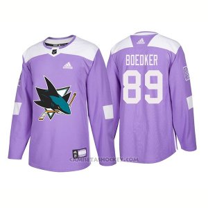 Camiseta Hockey Hombre Autentico San Jose Sharks 89 Mikkel Boedker Hockey Fights Cancer 2018 Violeta