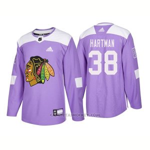 Camiseta Hockey Hombre Autentico Chicago Blackhawks 38 Ryan Hartman Hockey Fights Cancer 2018 Violeta