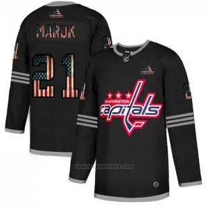 Camiseta Hockey Washington Capitals Dennis Maruk 2020 USA Flag Negro Rojo