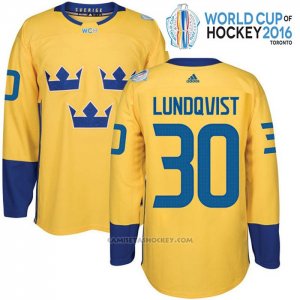 Camiseta Hockey Suecia Henrik Lundqvist 30 Premier 2016 World Cup Amarillo