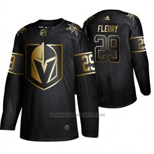 Camiseta Hockey Las Vegas Golden Knights Marc Andre Fleury Golden Edition Autentico Negro