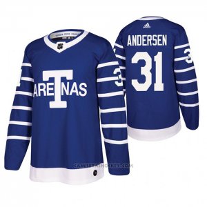 Camiseta Hockey Toronto Maple Leafs Frederik Andersen Throwback Autentico Azul
