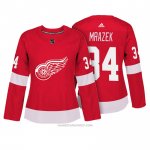 Camiseta Hockey Mujer Detroit Red Wings 34 Petr Mrazek Rojo Autentico Jugador