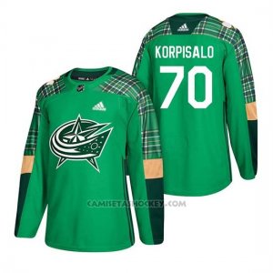 Camiseta Columbus Blue Jackets Joonas Korpisalo 2018 St. Patrick's Day Verde