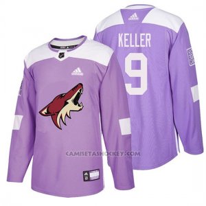 Camiseta Arizona Coyotes Clayton Keller Hockey Fights Cancer Violeta