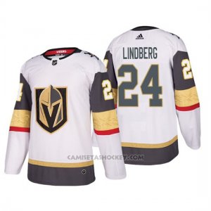 Camiseta Golden Knights Oscar Lindberg Away Adidas Autentico Jugador Blanco