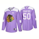 Camiseta Hockey Hombre Autentico Chicago Blackhawks 50 Corey Crawford Hockey Fights Cancer 2018 Violeta