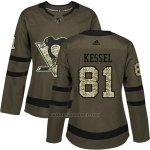Camiseta Hockey Mujer Penguins 81 Phil Kessel Salute To Service 2018 Verde