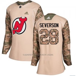 Camiseta Hockey Mujer New Jersey Devils 28 Damon Severson Camo Autentico 2017 Veterans Day Stitched