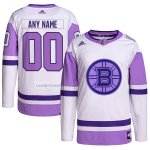 Camiseta Hockey Boston Bruins Personalizada Fights Cancer Autentico Blanco Violeta