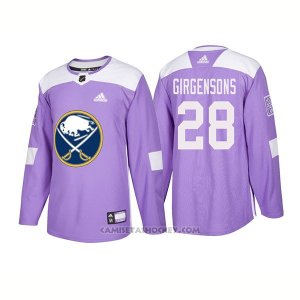 Camiseta Hockey Hombre Autentico Buffalo Sabres 28 Zemgus Girgensons 2018 Hockey Fights Cancer Violeta