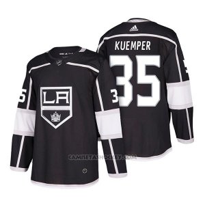 Camiseta Hockey Hombre Autentico Los Angeles Kings 35 Darcy Kuemper Home 2018 Negro